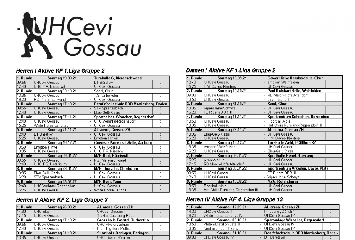 Spielpläne der aktuellem Saison