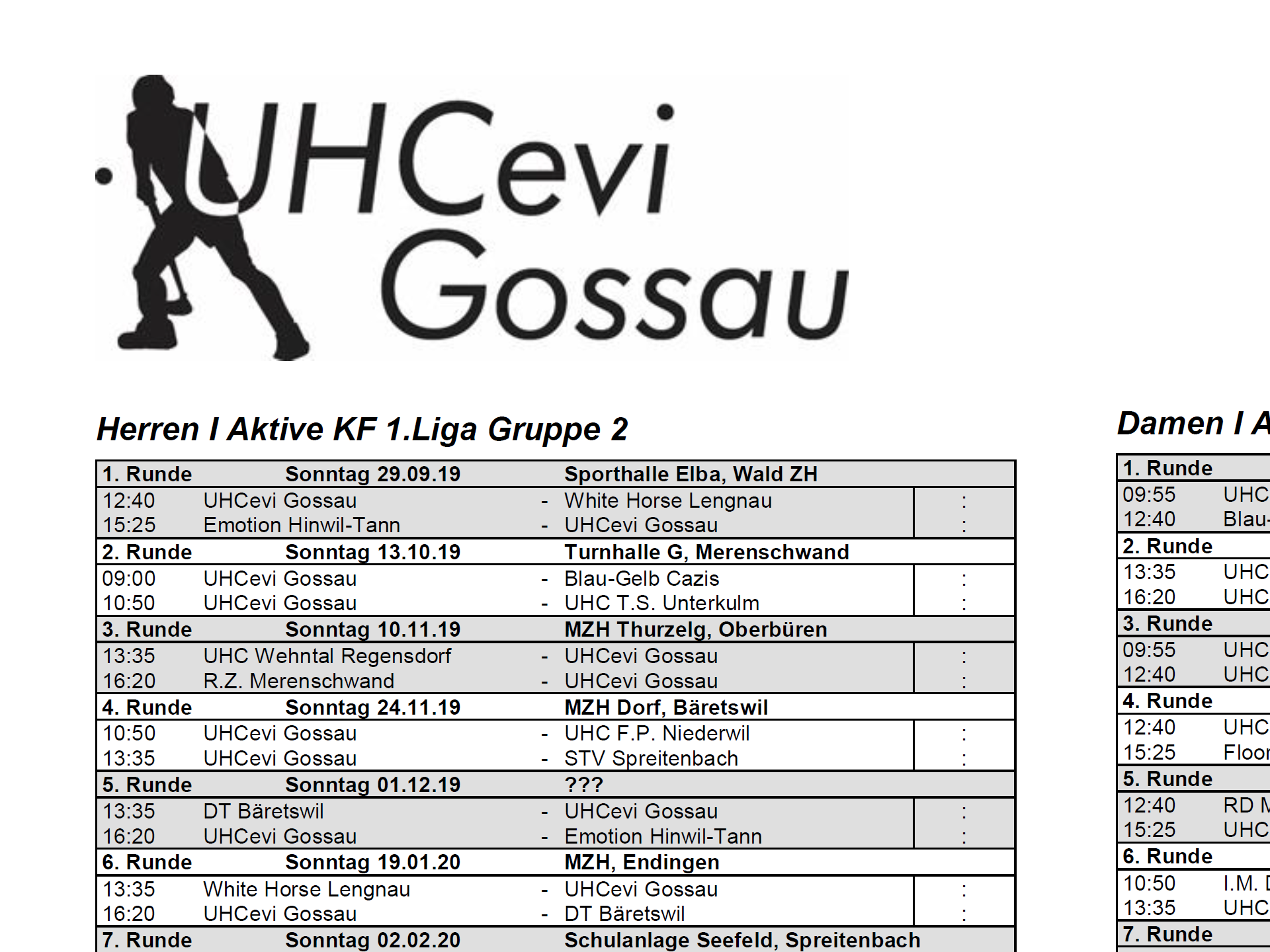 Vorschau Spielplan 19/20